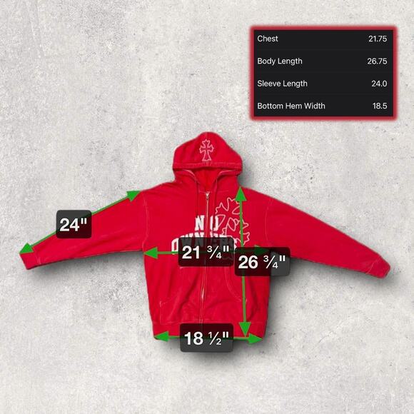 ★ Chrome Hearts (Style) No Owners OG Graphic Print Red Full-Zip Hoodie ★ - Picture 5 of 6